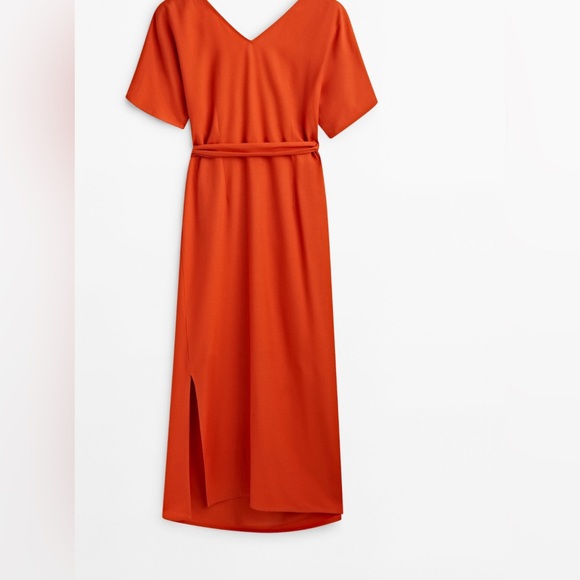 =MassimoDutti- CROSSOVER MIDI DRESS WITH TIE DETAIL In Size M - Picture 5 of 14